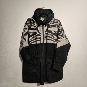Vintage Northwest Coast Nytom,  Makaw Tribal Artist Black and Gray Hooded Jacket